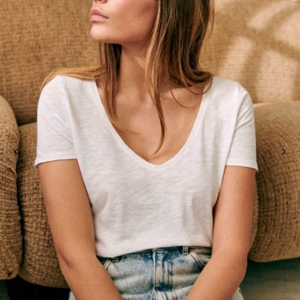 Sezane Malcolm White Short Sleeve Tee - Picture 2 of 7